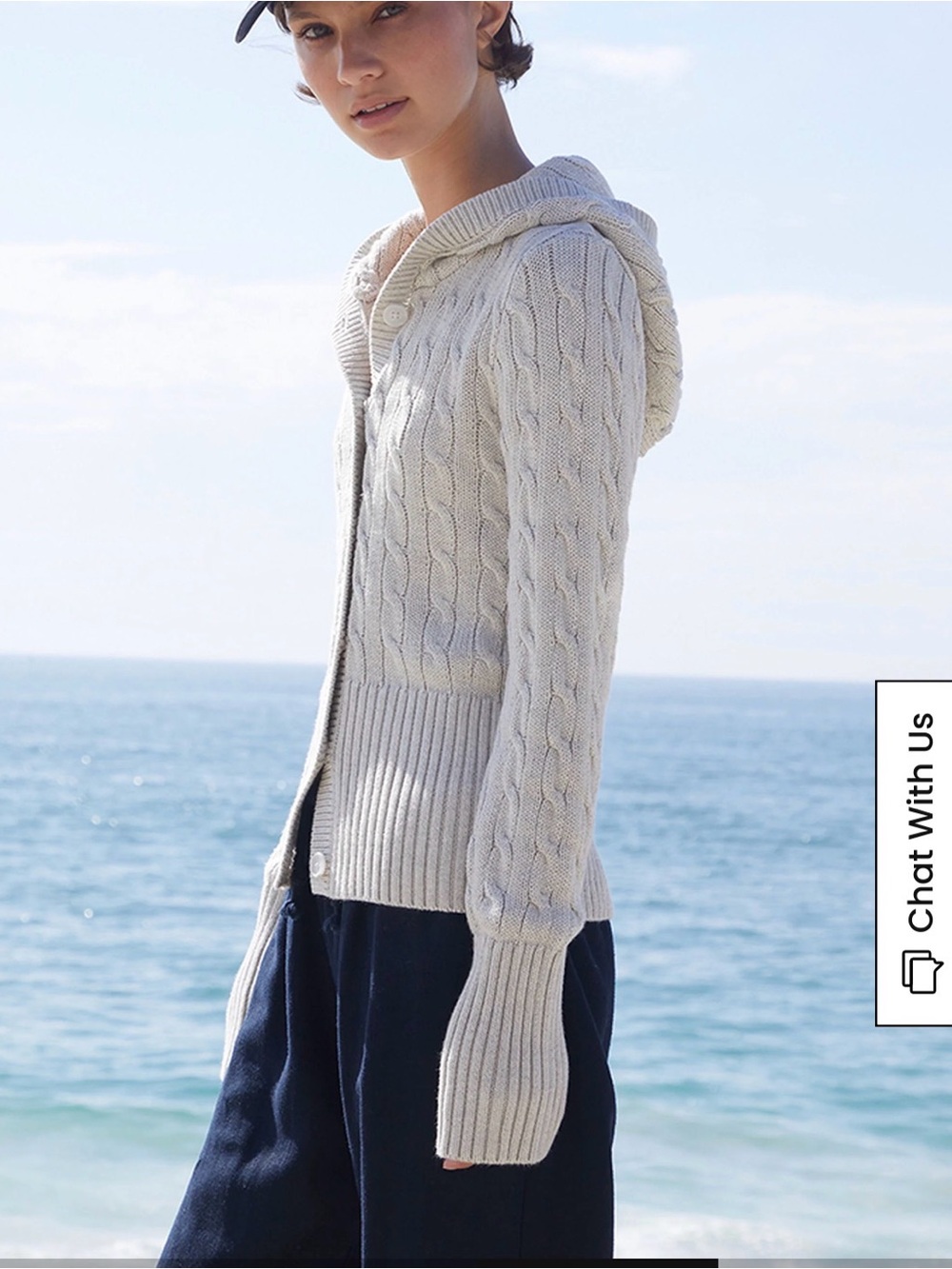 John Galt Cream Cable-Knit Hooded Button Cardigan Sweater
